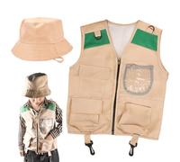 NIDONE Zoo Keeper Costume for Kids, Fabric Paleontologist Costume Kids Includes Vest & Hat, Children Dress Up Costumes for Halloween, Cosplay & More