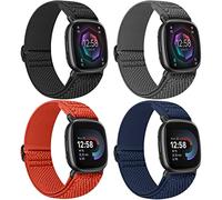 Nidoujin Elastic Bands Compatible for Fitbit Versa 4/Fitbit Sense 2 Straps/Fitbit Versa 3/Fitbit Sense Bands Men Women, 4 Pack Adjustable Breathable Stretchy Nylon Loop Sports Replacement Wristband