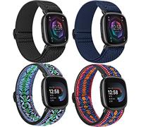 Nidoujin Elastic Bands Compatible for Fitbit Versa 4/Fitbit Sense 2 Straps/Fitbit Versa 3/Fitbit Sense Bands Men Women, 4 Pack Adjustable Breathable Stretchy Nylon Loop Sports Replacement Wristband