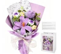 Nidoul Purple Crochet Flowers Bouquet, Handmade Knitted Rose Tulip Puff Flower Bouquet, Artificial Flowers for Home Decor, Weddings, Birthdays, Mother's Day - Flowers Gifts for Women Easter Gifts