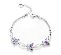 Nieboa Gifts for Women S925 Sterling Silver Purple Butterfly Bracelet,Adjustable Charm Birthstone Bracelet Jewelry,Anniversary,Holiday and Birthday Gifts, 8.7, Sterling Silver