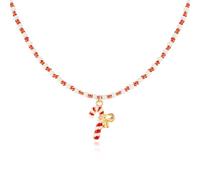 NIEBYI Christmas Candy Cane Beaded Necklace Handmade Enamel Santa Claus Christmas Tree Jingle Bells Snowflake Crutch Red Green Beads Pendant Necklace for Women Party Birthday Holiday Fashion Jewelry