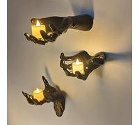 NIEBYI Halloween Decorations, Pack of 3 Wall Mounted Creepy Reaching Hands with Lighted Candles, Life-Sized Horror Hands for Gothic Wall Decorations, Scary Halloween Decorations Indoor