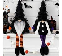 NIEBYI Halloween Plush Gnomes Decoration, 2 Pack Halloween Dangle Leg Gnomes Doll Elf Dwarf - Black Witch Cloak Hat Stuffed gnomesfor Halloween Home Decor Table Decorations Gifts Household Ornaments