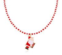 NIEBYI Handmade Christmas Candy Cane Necklace - Santa Claus Enamel Pendant with Red Green Beads, Festive Holiday Jewelry Gift for Women
