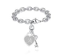 NIEBYI Initial Charm Bracelets for Girls Women Stainless Steel A-Z Bracelet Personalized Gifts Birthday Graduation Easter Stocking Stuffers for Teens Girls Jewelry (Various Design)