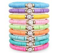 NIEBYI Preppy Bracelets for Teen Girl, Party Favors for Kids 8-12, Beaded Clay Stretch Smile Face Friendship Bracelets, Cute Birthday Party Favors for Tweens