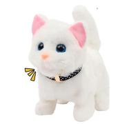 NIEBYI Walking Kitty Plush Toy Electric Interactive Cat Stuffed Animal Meowing Tail Wagging Head Nodding Cat Pet Toy Animated Kitten Birthday for Kids Toddlers,7.5’’ (White)
