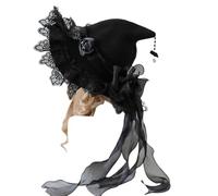 NIEBYI Womens Witch Hat Lolita Magic Wizard Hats Cosplay Halloween Witch Hat Party Accessory Adult Party Headwear (Black, Adult)
