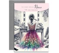 Niece 11th Birthday Card - Elegant Birthday Card for a Special Niece Age 11 with lovely verse inside. A5 with Grey Envelope