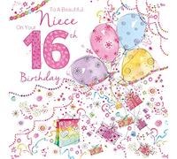 Niece 16 Years Old Birthday Card Fun Balloon Design with Bright Foil Finish and Envelope (AM012)
