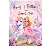 Niece 1st Kids Birthday Card (Princess Unicorn)