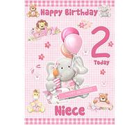 Niece 2nd Birthday Card - from Auntie Uncle Gift Idea Greeting Blank Inside Envelope Included UK