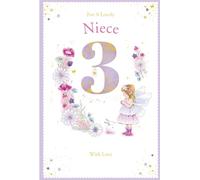 Niece 3rd Birthday Card Age 3 Dandelion Fairy 9" x 6" Lovely Verse