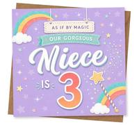 Niece 3rd Birthday Card - 'As If By Magic, Our Gorgeous Niece Is 3' Rainbow and Stars Design