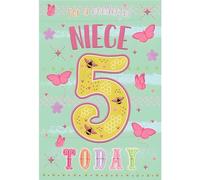 Niece 5th Birthday Card - Age 5 - Wonderful Niece Butterfly and Bumblebee Design - Special Finishes and Illustrated Insert Leaf - Made in the UK - Eco-Friendly