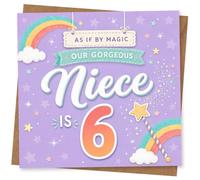 Niece 6th Birthday Card - As If By Magic Our Gorgeous Niece Is 6 - Rainbow and Stars Design