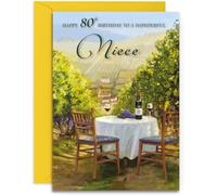 Niece 80th Birthday Card - Sunshine and Wine - Medium Sized Card (A5 Size -148mm x 210mm) with Envelope