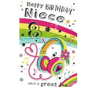 NIECE AGE 8 8TH BIRTHDAY CARD. HEADPHONES. 9 X 6 INCHES. OE.