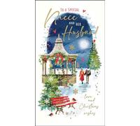 Niece and Her Husband Christmas Card - Couple Walking in the Snow - Artistic Festive Design - Special Finishes and Illustrated Insert Leaf - Made in the UK