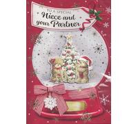 Niece and partner christmas card. Traditional festive xmas design. OE.