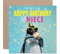 Niece Birthday Card - Bird-day Cake - Happy Birthday Card for Niece from Auntie Uncle, 145mm funny penguin Bday Greeting Cards