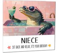 Niece Birthday Card Chill & Relax Cool Crocodile Bath Birthday Cards for Niece