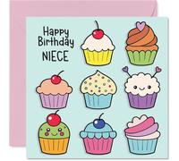 Niece Birthday Card - Cupcakes - Happy Birthday Card for Niece from Auntie Uncle, 145mm Fairy Cake Baking Bday Greeting Cards