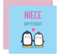 Niece Birthday Card - Cute Penguins - Happy Birthday Card for Niece from Auntie Uncle, 145mm kawaii animal design Bday Greeting Cards