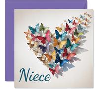 Niece Birthday Card - Elegant Butterfly Heart - Happy Birthday Card for Niece from Auntie Uncle, 145mm Beautiful Sentimental Bday Greeting Cards