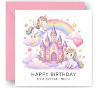Niece Birthday Card Gift for Girls or Kids - From Aunt or Uncle - Unicorn Design - 2nd 3rd 4th 5th 6th Birthday - with Pink Envelope - 14.5cm