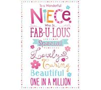 Niece Birthday Card - Pink Blue Orange Text with Flowers Spot Border and Pink Foil 7.75x5.25"
