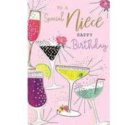 Niece Birthday Card -Pink Funky Cocktail Glass Design - Stylish & Fun Greeting Card for a Special Niece