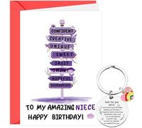 Niece Birthday Card, Purple Sweet & Cool “Growing Up” Card with Rainbow Keychain, Creative and Confident Girl Gift, Birthday Gift for Niece from Aunt