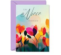Niece Birthday Card - Vibrant Summer Flowers - Vivid Happy Birthday Card for Niece from Auntie Uncle, 5x7 Inch Female Floral Bday Golden Greeting Cards