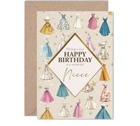 Niece Birthday Card - Vintage Style Dresses - Happy Birthday Card for Niece from Auntie Uncle, 5x7 Inch Stylish and chic Bday Greeting Cards