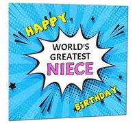 Niece Birthday Card - World's Greatest - Comic Book Pop Art Style Birthday Card for Niece