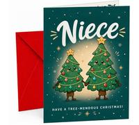Niece Christmas Card Cute Christmas Trees Tree-mendous Pun