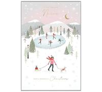 Niece Christmas Card - Ice Skaters in the Snow - Artistic Festive Design - Special Finish - Made in the UK