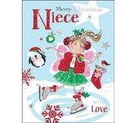Niece Christmas Card - Ice Skating Girl and Penguin - Contemporary Festive Design - Special Finishes and Illustrated Insert Leaf - Made in the UK