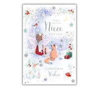 Niece Christmas Card Modern Fairy Fox Rabbit 7.5" x 5" Lovely Verse