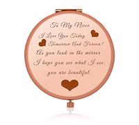 Niece Gifts from Auntie and Uncle, Birthday Gift for Nniece, Graduation Gifts for Her, Inspirational Engraved Travel Compact Pocket Makeup Mirror Gift Niece Wedding Christmas from Auntie Uncle