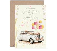 Niece & Husband Wedding Card - Vintage Car - Happy Wedding Card from Auntie Uncle, 5x7 Inch Marriage Congrats Well Done Greeting Cards
