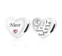 Niece I Love You To The Moon And Back Heart Star Moon Bead Pendant 925 Sterling Silver Dangle Compatible With Pandora Moments Charm Bracelet