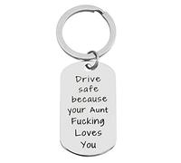 Niece Nephew Gifts from Auntie Aunt - Drive Safe Because Your Aunt Fucking Loves You Keychain for Nieces Nephews Christmas Birthday Gift for Teens Driving Gifts Keyrings