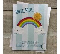 Niece Rainbows & Sunshine - Doodlebug Cute Character Birthday Card Hand decorated with Glitter & Gems. (DO116)
