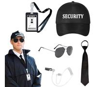 NIEEKRUN Agent Costume Accessories Set 5PCS ecret Agent Fancy Dress Kit with ID Card Prop Lanyard Black Frame Sunglasses Tie Hat for Adults Carnival Halloween Cosplay Dress up Party