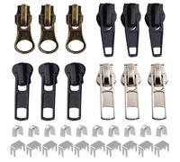 NIEEKRUN Zip Repair Kit, 57Pcs Metal Zipper Pull Replacement, 3 Sizes Zipper Repair Kit, Copper Zipper Slider, Universal Zip Puller Accessories, Fix A Zipper for Coats Jacket, Jeans, Luggage, Backpacks