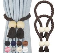 Nieffeiy 2 Pack Magnetic Curtain Tiebacks Cotton Hand Woven Tie back Decorative Rope Holdbacks for Curtains Draperies No Tools Required, Coffee