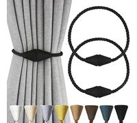 Nieffeiy 2 Pack Magnetic Curtain Tiebacks Rope Modern Handmade Curtain Tie Backs Decorative Drapes Weave Holdbacks for Window Décor, Black